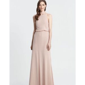 Monique Lhuillier Valerie Chiffon Gown Floor Length mink rose 450371 Size 10